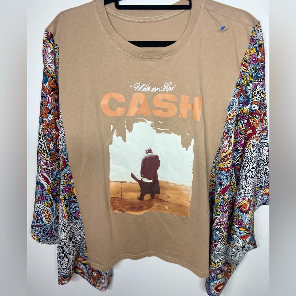 Cash Graphic Tan Boho Shirt